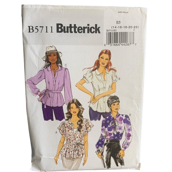 Butterick Misses Top Shirt Sewing Pattern Sz 14-22 B5711 - Uncut - Picture 1 of 4